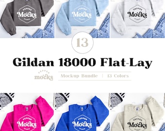 Gildan 18000 mockup-sweater met ronde hals | Plat (digitale download)