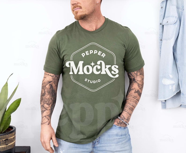 Militärgrön Bella Canvas 3001 T-shirtmodell | Herrskjorta (digital nedladdning) bild 1