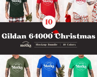 Gildan 64000 Christmas T-Shirt Mockup Bundle | Mens G640, 10 Colors (Digital Download)