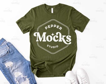 Olive Bella Canvas 3001 T-Shirt Mockup | Flat-Lay (Digital Download)