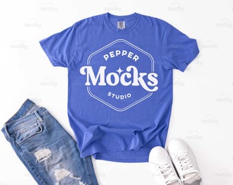 Comfort Colors Flo Blue T-Shirt Mockup | C1717 Flat-Lay (Digital Download)
