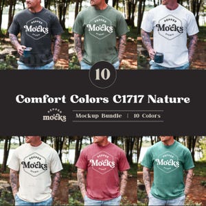 Comfort Colors C1717 T-shirt Mockup Bundel | Modelbundel T-shirt C1717 | Nepmodel echt mannelijk model | Heren Buitenshuis Natuur Herfst Zomer Buiten