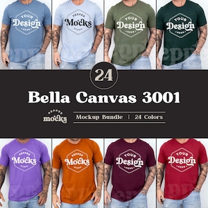 Modelbundel Bella Canvas 3001 T-shirt | Modelbundel T-shirt BC3001 heren | Mockup echt model | Basic Simple Bella Canvas 3001 heren, 24 pakken