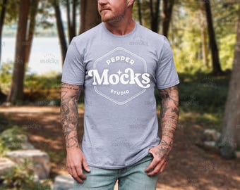 Gildan 64000 Sport Grey T-Shirt Mockup / Mens Outdoors Mock (download digitale)