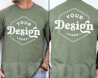 Mockup Gildan 64000 gemêleerd militairgroen T-shirt (digitale download)