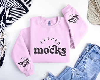 Light Pink Gildan 18000 Sweatshirt Mockup | Flatlay Sleeve (Digital Download)