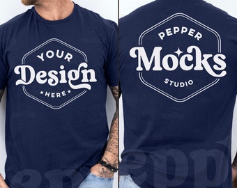 Marineblauw Gildan 64000 T-shirtmodel | Heren-XL, gesplitste weergave (digitale download)