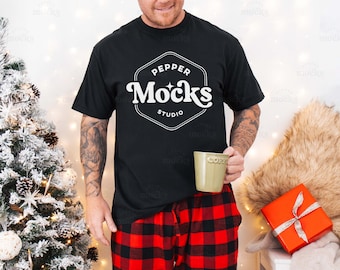 Makieta koszulki Comfort Colors Black | Zdjęcie w stylu świątecznym (do pobrania cyfrowego)