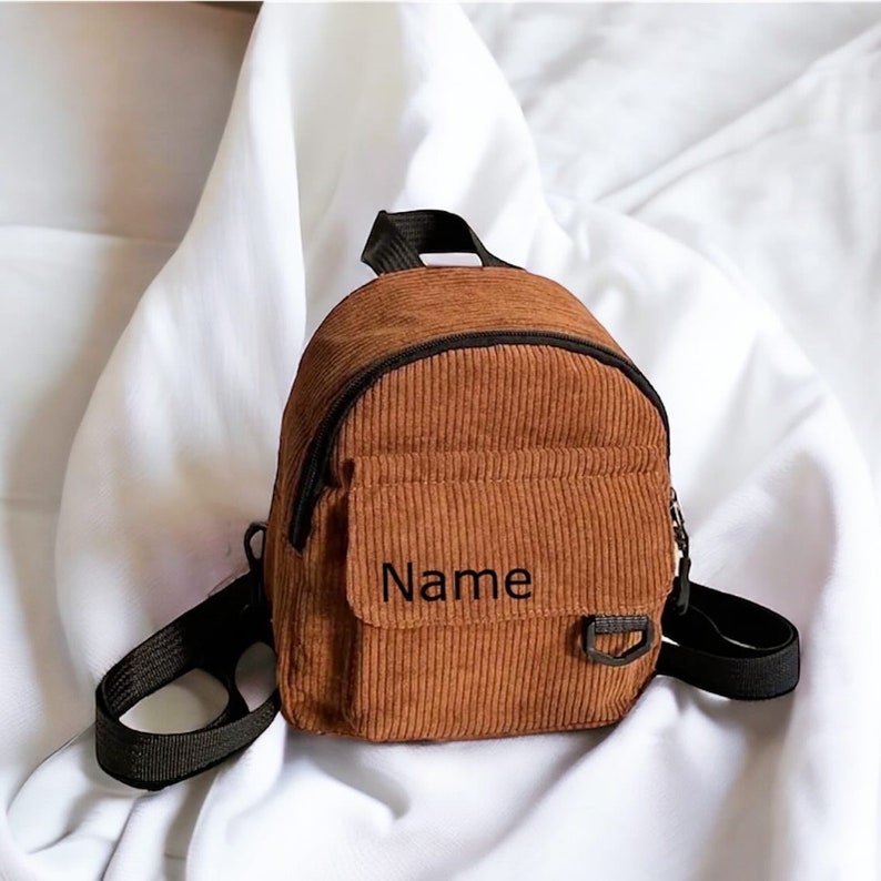 Mini Corduroy Backpack Brown, Beige and Black with Name/ Personalized Backpack image 2