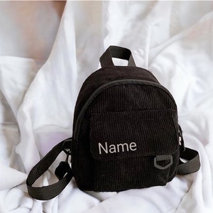 Mini Corduroy Backpack Brown, Beige and Black with Name/ Personalized Backpack image 3