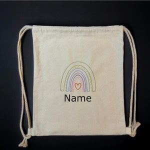 Linen gym bag black & natural beige with name/personalized rainbow motif image 2