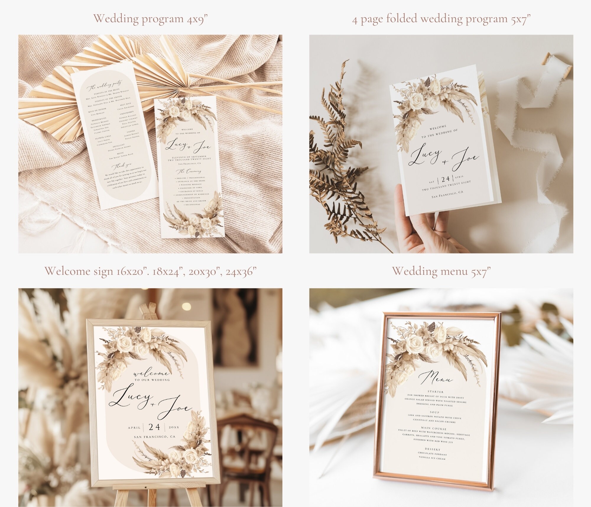 Boho Wedding Bundle, Boho Wedding Invitation Template, Printable ...