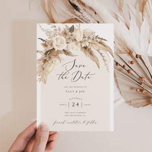 Boho Save the Date, Pampas Grass Save the Date template, Neutral Save the Date Wedding Invitation, Digital Save the Date, Printable Invite
