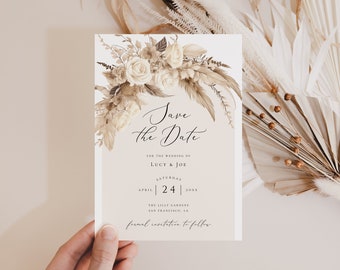 Boho Save the Date, Pampas Grass Save the Date template, Neutral Save the Date Wedding Invitation, Digital Save the Date, Printable Invite