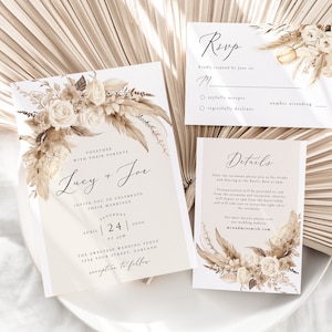 Boho Wedding Invitation Template, Printable Boho Invitation, Pampas Grass Wedding Invitation Suite, Bohemian Invitation, Boho Evite, Isla