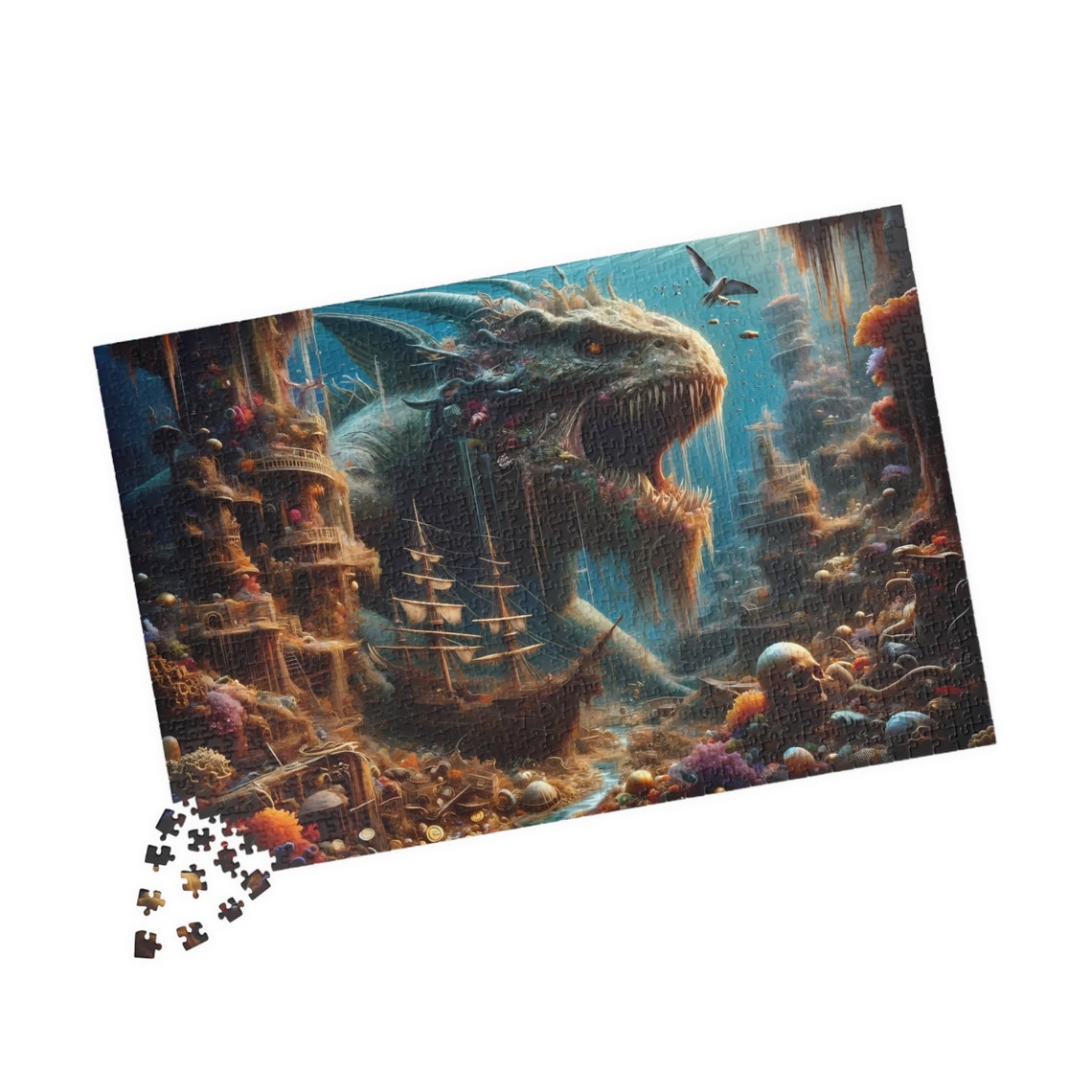Fantasy-Drachen-Puzzle 1000 Teile – Magisches Schloss-Motiv In Lila & Sonnenuntergang Für Erwachsene