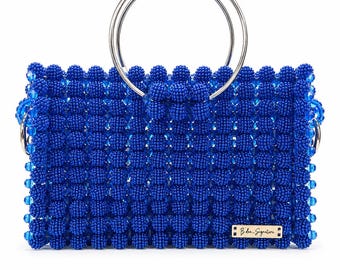 Handmade Beaded Handbag Top Handle Purse Acrylic Beaded Crossbody Bag Gift for Her