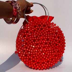 Handgefertigte Perlen Handtasche mit abnehmbaren Beutel und Top Griff