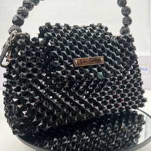 Schwarze Perlen Handtasche: Handgemachte Elegante Umhängetasche