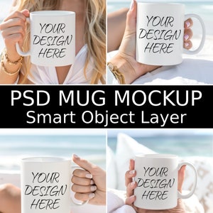 Becher Mockup Bundle, 4 leere 11 Unzen Kaffeebecher Mockups, Sommer Psd Becher Mockup, PSD Smart Objekt Schichten Komplettes Angebot Bündel SOFORTIGER DOWNLOAD