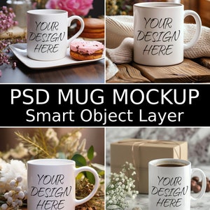 Mug Mockup Bundle, 5 Blank 11 oz Coffee Mug Mockups, Psd Mug Mockup, PSD Smart Object Layers, Complete Listing Bundle INSTANT DOWNLOAD