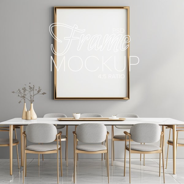 Single Vertical Frame Mockup 4x5 ratio | Dining Room Frame Wallpaper Mockup | Gold Frame Mockup | Interior Digital Frame