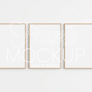 3 Vertical Frame Mockup DIN A ratio | Frame Wall Art Mockup PSD | Print Frame Mockup | Thin Wood Mockup Frame | Three Wall Art Mockup