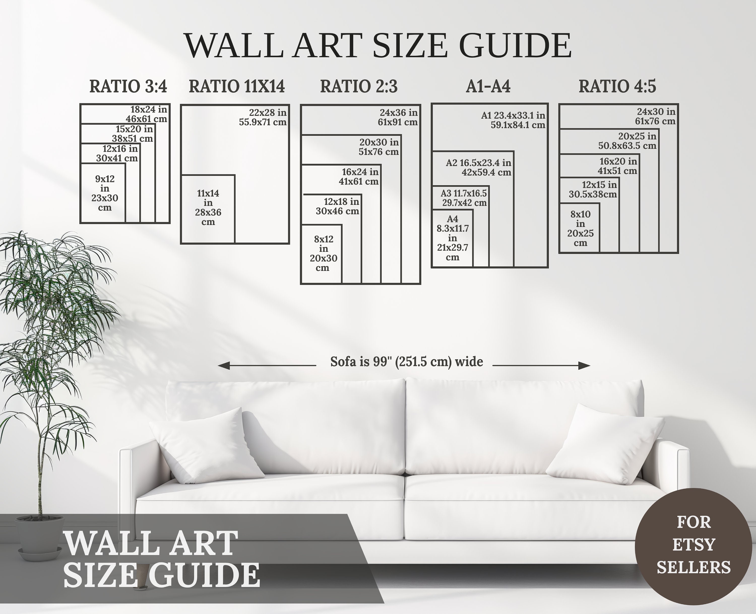 Wall Art Size Guide, Frame Size Guide, Comparison Chart, Poster Size