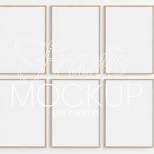 6 Vertical Frame Mockup DIN A ratio | Frame Wall Art Mockup PSD | Print Frame Mockup | Thin Wood Mockup Frame | Six Wall Art Mockup