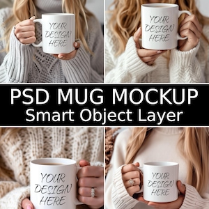 Mug Mockup Bundle, 4 Blank 11 oz Coffee Mug Mockups, Psd Mug Mockup, PSD Smart Object Layers, Complete Listing Bundle INSTANT DOWNLOAD