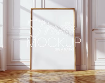 Vertical Frame Mockup DIN A ratio | Frame Wall Art Mockup PSD | Interior Wooden Frame Mockup | Digital Prints and Poster Shop Mockup