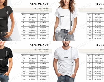 Bella Canvas 3001 Size Chart, Bella and Canvas 3001 Size Chart, Size Chart for Bella and Canvas 3001, Size Chart Mockup