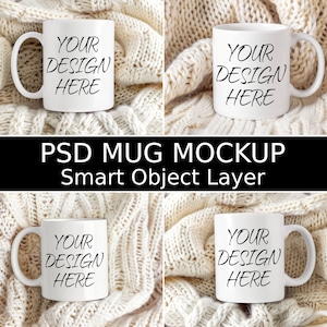 Mug Mockup Bundle, 4 Blank 11 oz Coffee Mug Mockups, Psd Mug Mockup, PSD Smart Object Layers, Complete Listing Bundle INSTANT DOWNLOAD