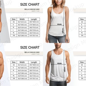 Bella Canvas 3480 Size Chart, Bella and Canvas 3480 Size Chart, Size Chart for Bella and Canvas 3480 Unisex Tank, Size Chart Mockup