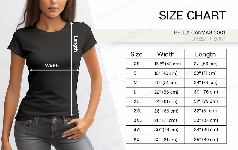 Bella Canvas 3001 Size Chart, Bella and Canvas 3001 Size Chart, Size Chart for Bella and Canvas 3001, Size Chart Mockup image 4