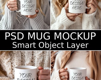 Mug Mockup Bundle, 4 leere 11 Unzen Kaffeebecher Mockups, Psd Mug Mockup, PSD Smart Objekt Ebenen, Komplettes Listing Bundle SOFORT DOWNLOAD