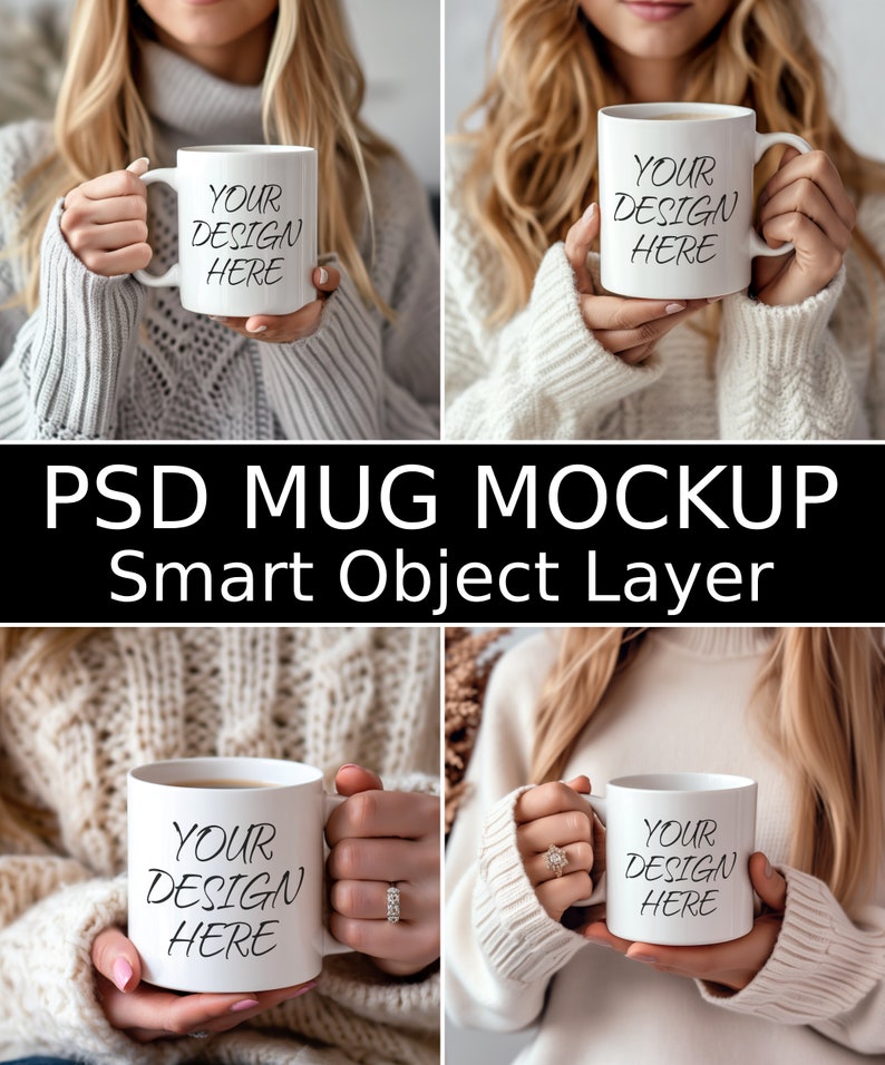 Mug Mockup Bundle, 4 Blank 11 oz Coffee Mug Mockups, Psd Mug Mockup, PSD Smart Object Layers, Complete Listing Bundle INSTANT DOWNLOAD zdjęcie 1