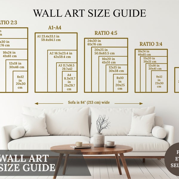 Wall Art Size Guide, Frame Size Guide, Comparison Chart, Poster Size Chart, Frame Size Guide, Wall Display Guide, Vertical Art Size Guide