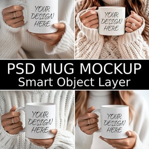 Mug Mockup Bundle, 4 Blank 11 oz Coffee Mug Mockups, Psd Mug Mockup, PSD Smart Object Layers, Complete Listing Bundle INSTANT DOWNLOAD