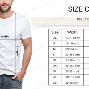 Bella Canvas 3001 Size Chart, Bella and Canvas 3001 Size Chart, Size Chart for Bella and Canvas 3001, Size Chart Mockup image 3