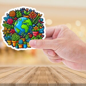 Sticker Earth Day - Sticker levendige wereldplanten - Eco-vriendelijke botanische kunst - vinylsticker Global Gardening - Conservation Awareness Decor