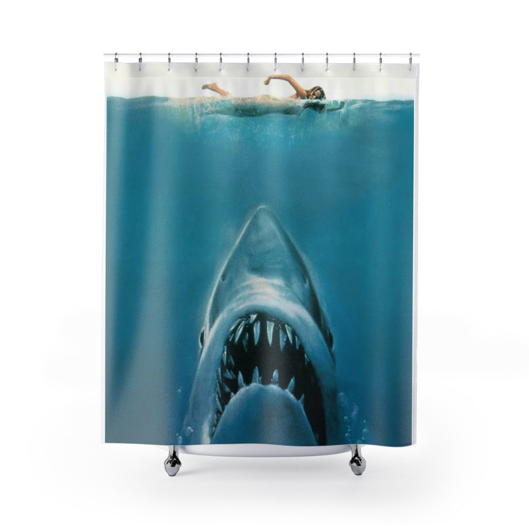 Jaws Shark Themed Shower Curtain, Great White Shark Decor, Bathroom