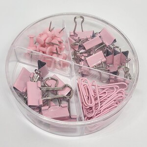 Colored binder clips, paperclips and pushpins set