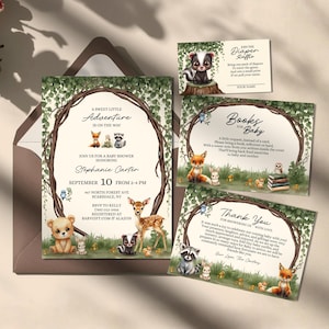 Woodland Baby Shower Invitation Suite Forest Baby Sprinkle Woodland Animal Gender Reveal Evite Template Editable Nature Theme Shower Invite