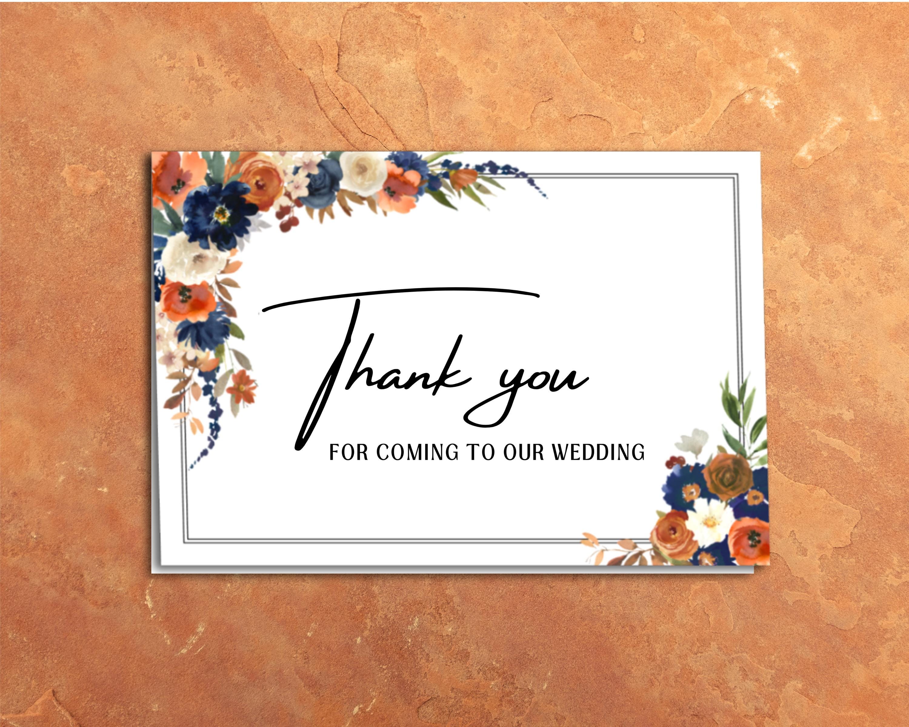 Navy and Orange Wedding Thank You Card Template Instant Download ...