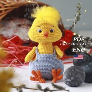 Crochet pattern cute amigurumi chickens with removable clothes PDF in Eng Yellow Easter crochet chick Amigurumi Animal Crochet Tutorial