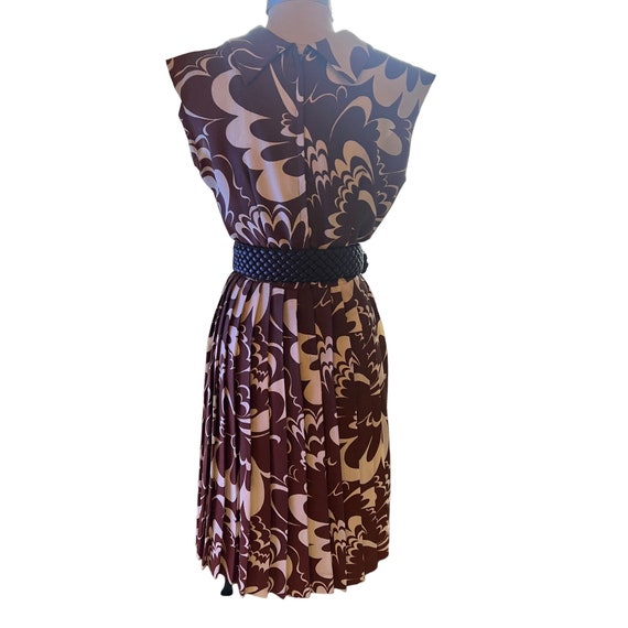 Vintage Dress Brown Ivory Abstract Print Pleated … - image 2