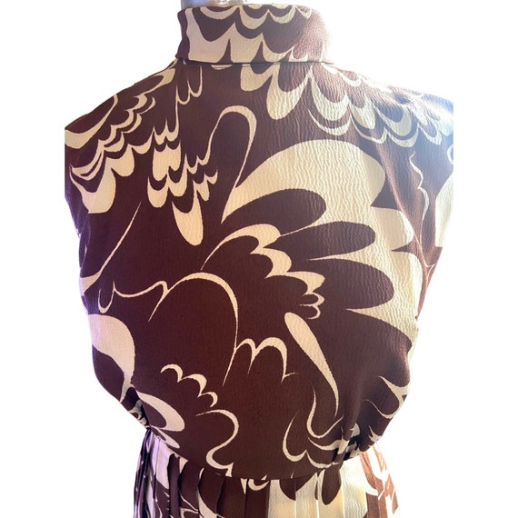 Vintage Dress Brown Ivory Abstract Print Pleated … - image 3