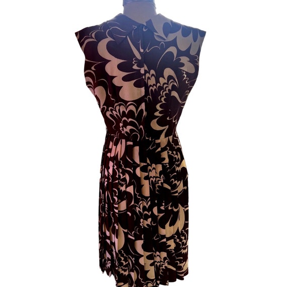 Vintage Dress Brown Ivory Abstract Print Pleated … - image 5