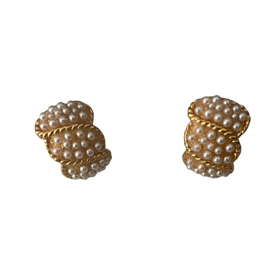 Vintage Clip-on Earrings Faux Pearls Seed Goldton… - image 7